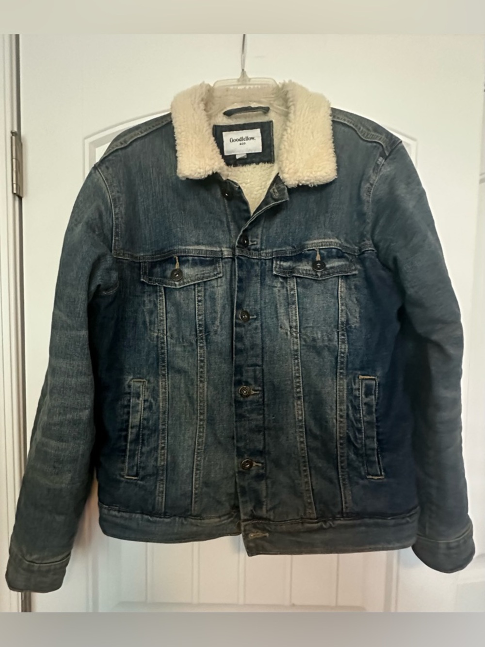 Men’s Denim Jacket with Sherpa Lining Button Down Casual Coat Sz M • Jean Jacket